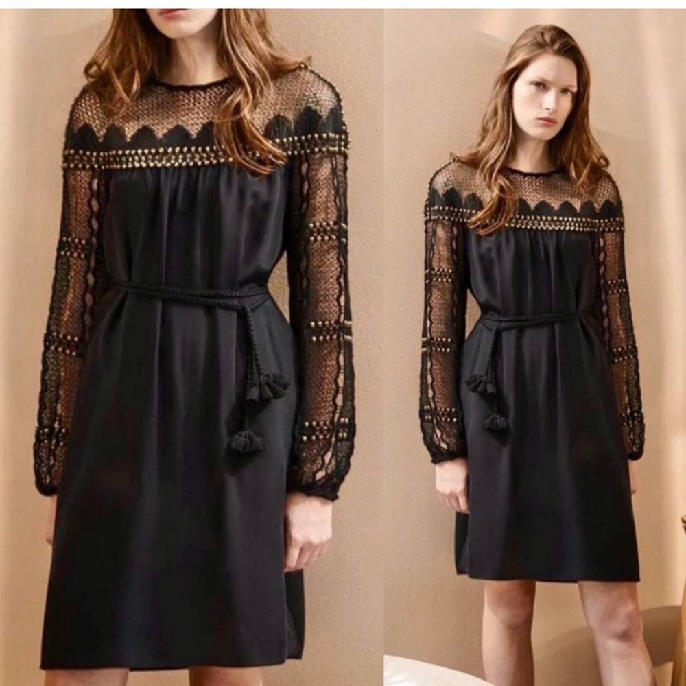 KOBI HALPERIN Paidyn 100% Silk Embellished Lace Long Sleeve